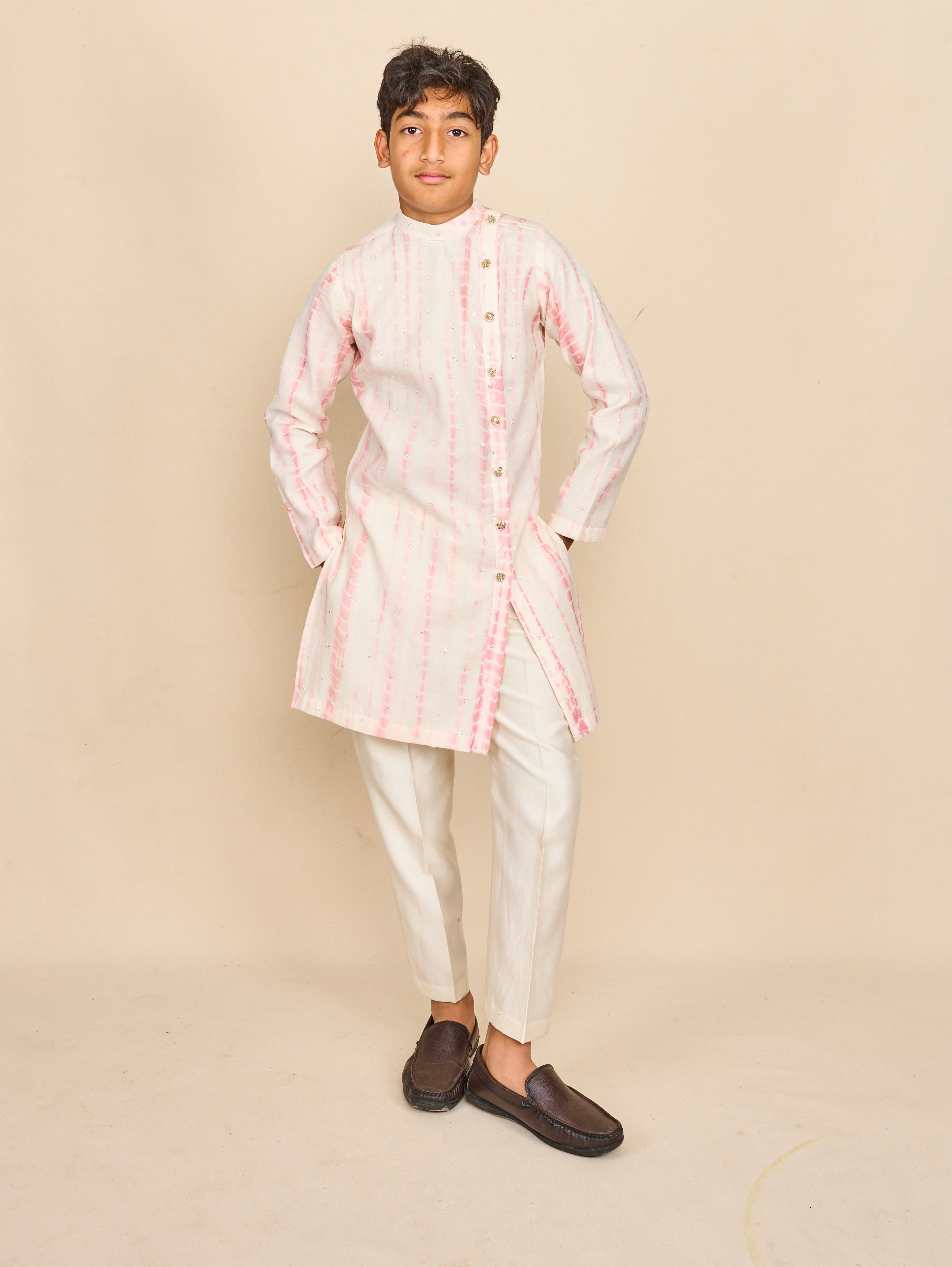 Flamingo Pink Tie And Die Kurta Set