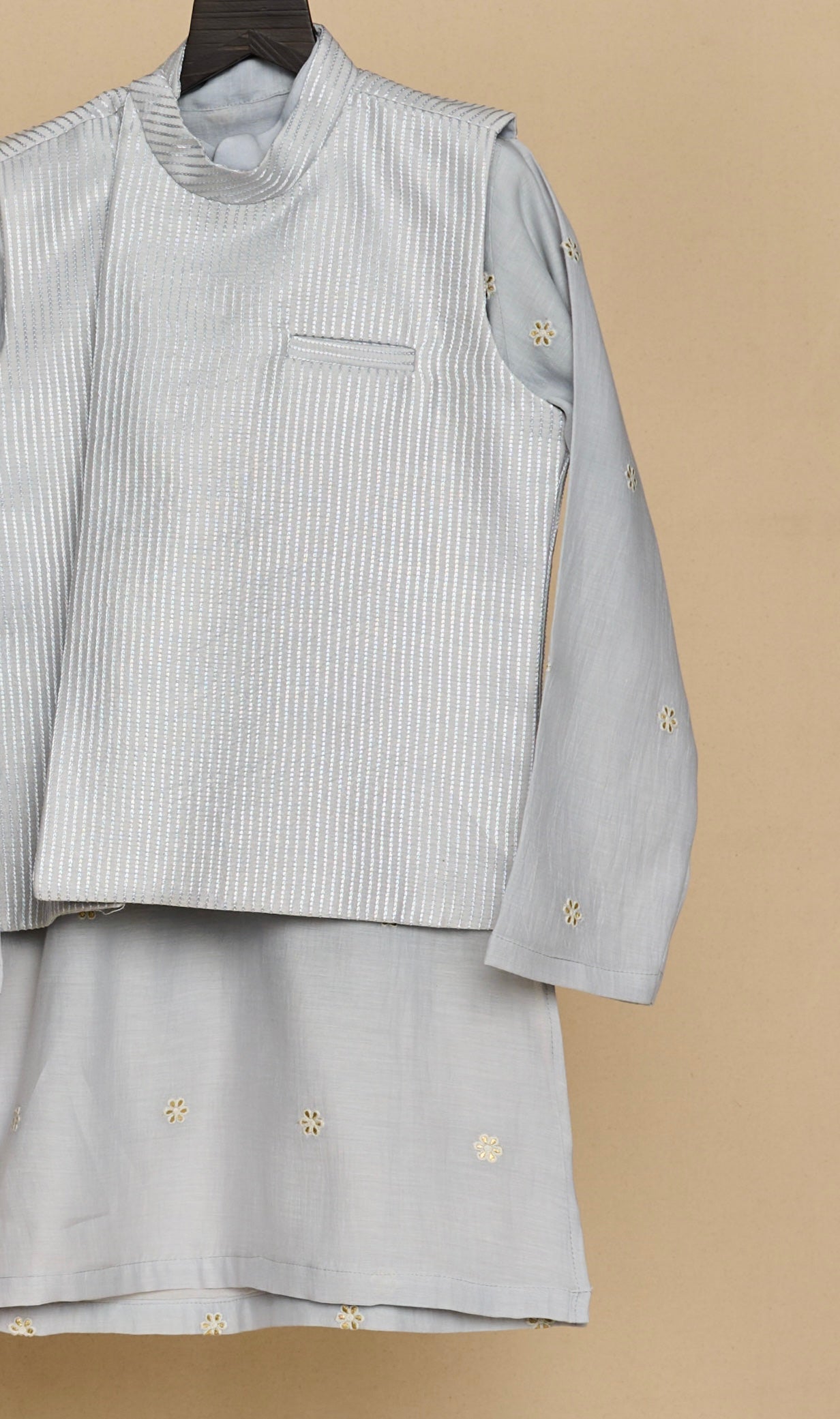 Powder Blue Embroidered Kurta Jacket Set