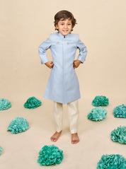 Sky Coloured Cotton Matka Achkan Set