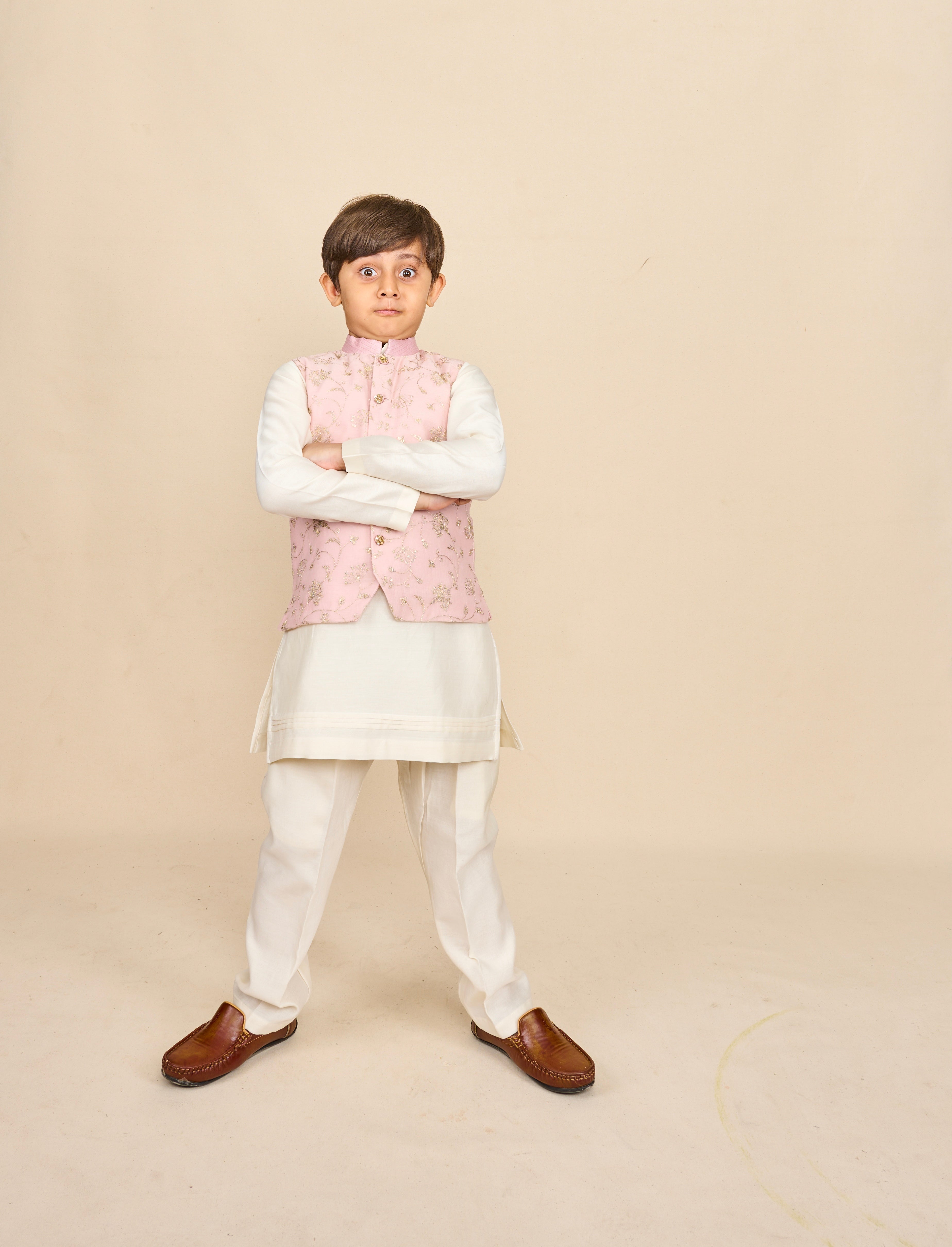 Baby Pink Zari Kurta Jacket Set