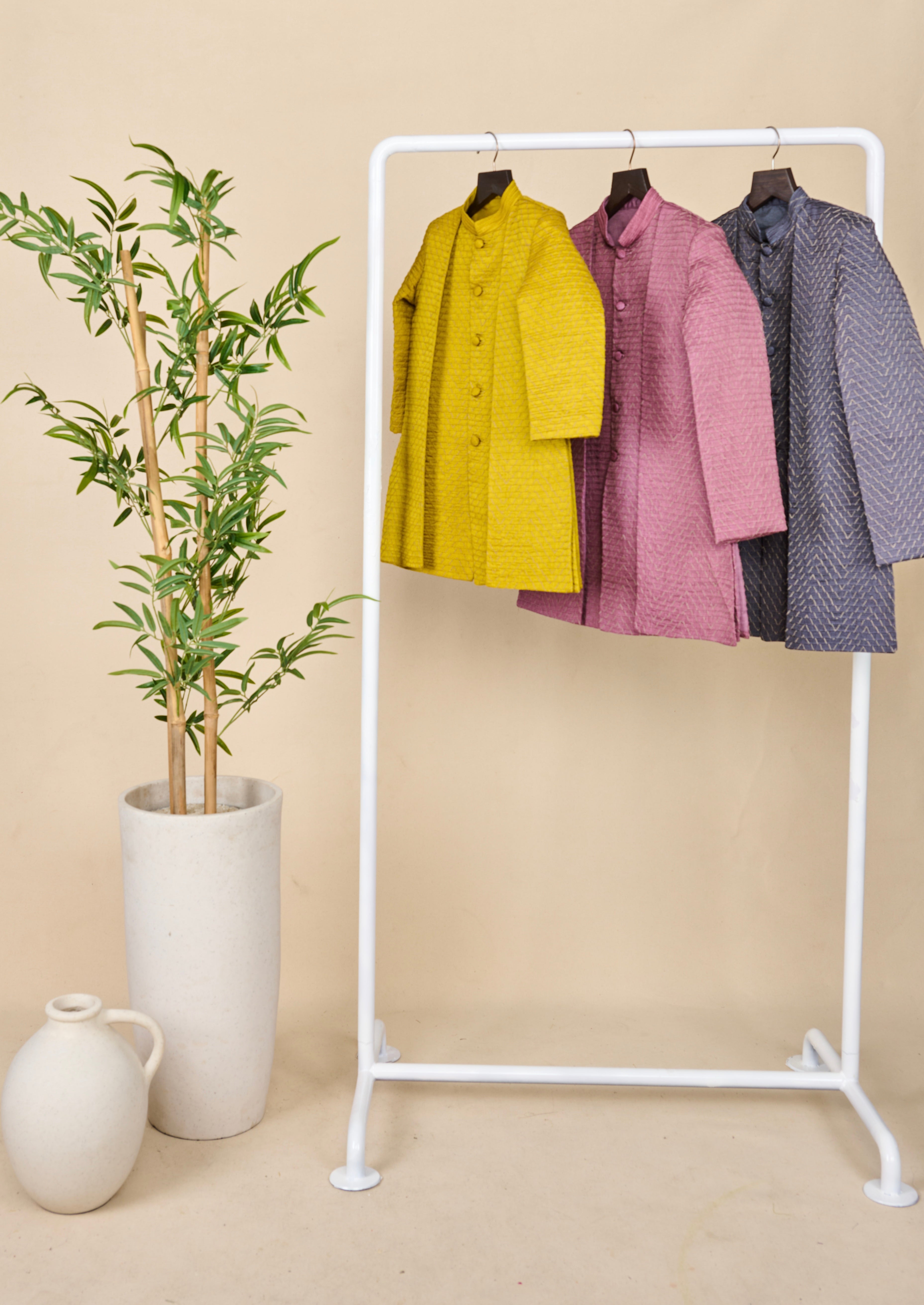 Flaxen Yellow Layered Achkan Set