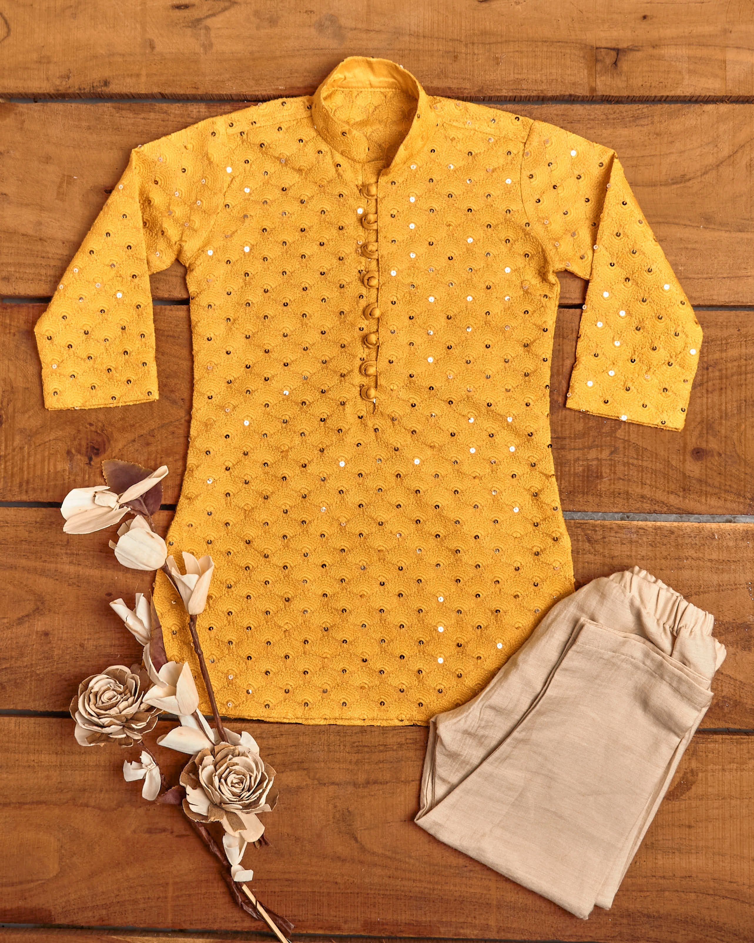 Yellow Sequins Kurta Set