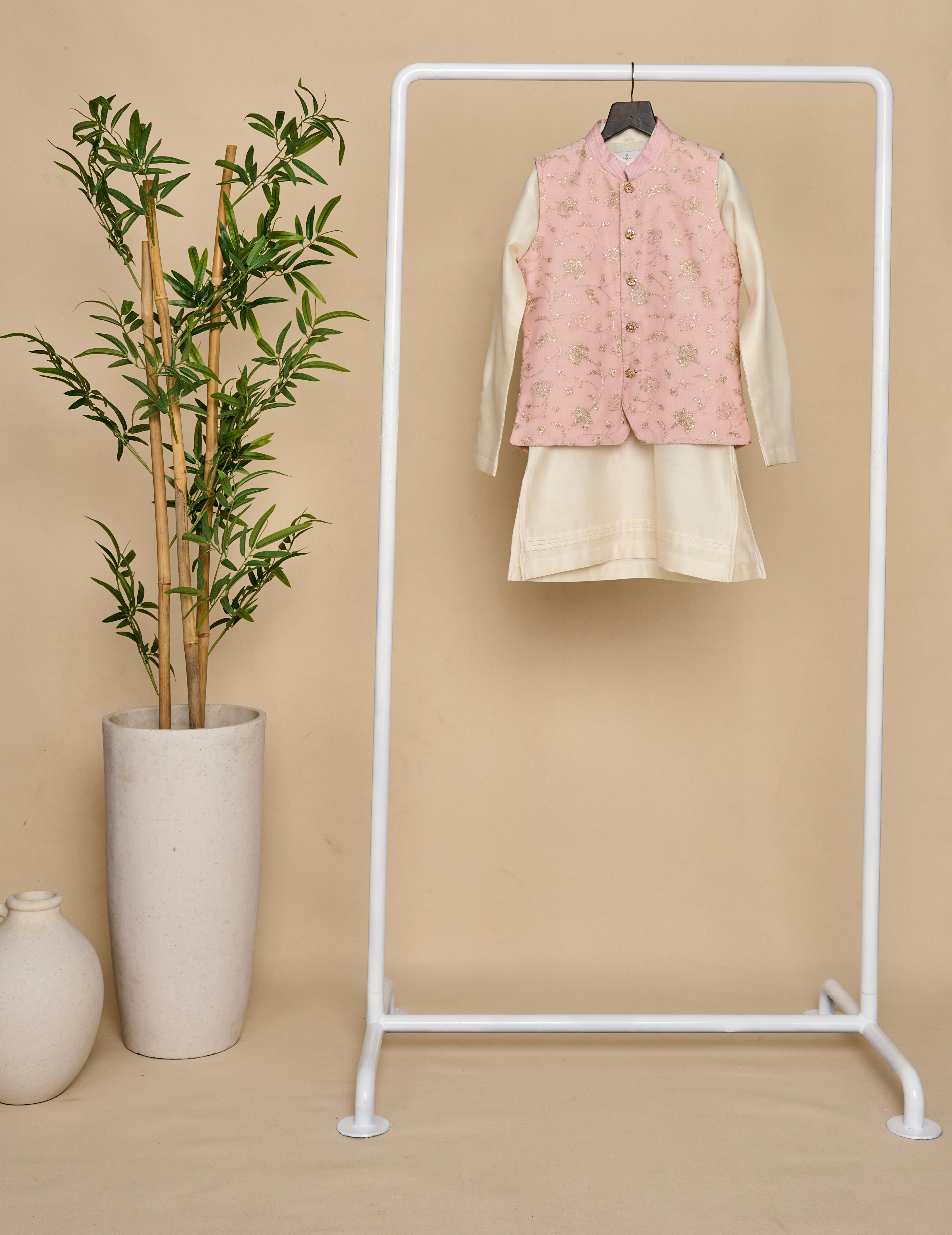 Baby Pink Zari Kurta Jacket Set