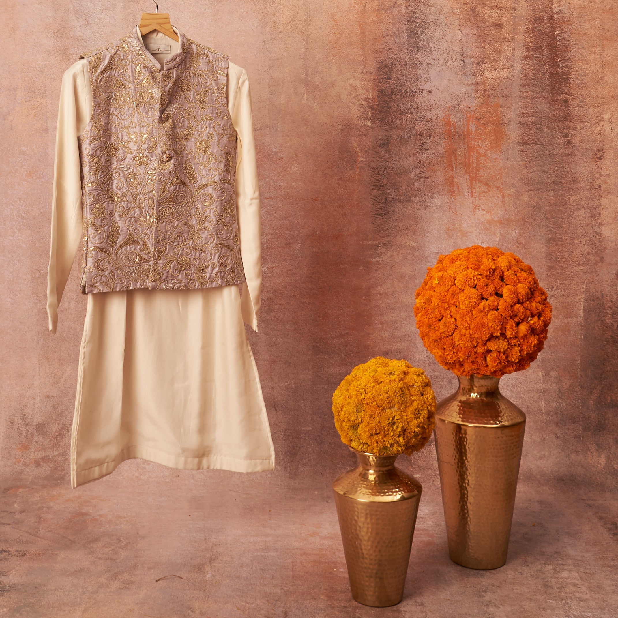 Lavender Raw Silk Kurta Jacket Set
