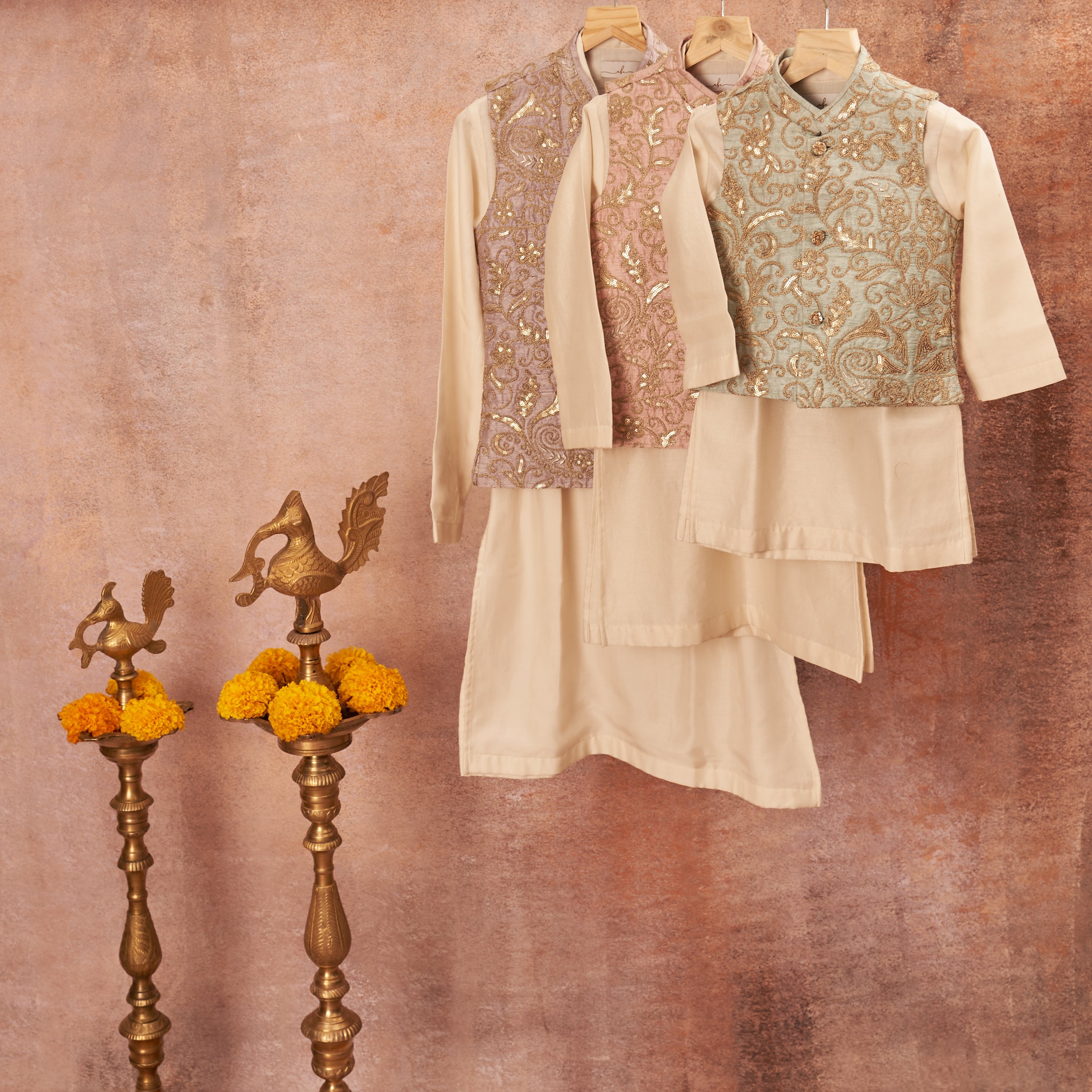 Mint Green Raw Silk Kurta Jacket Set