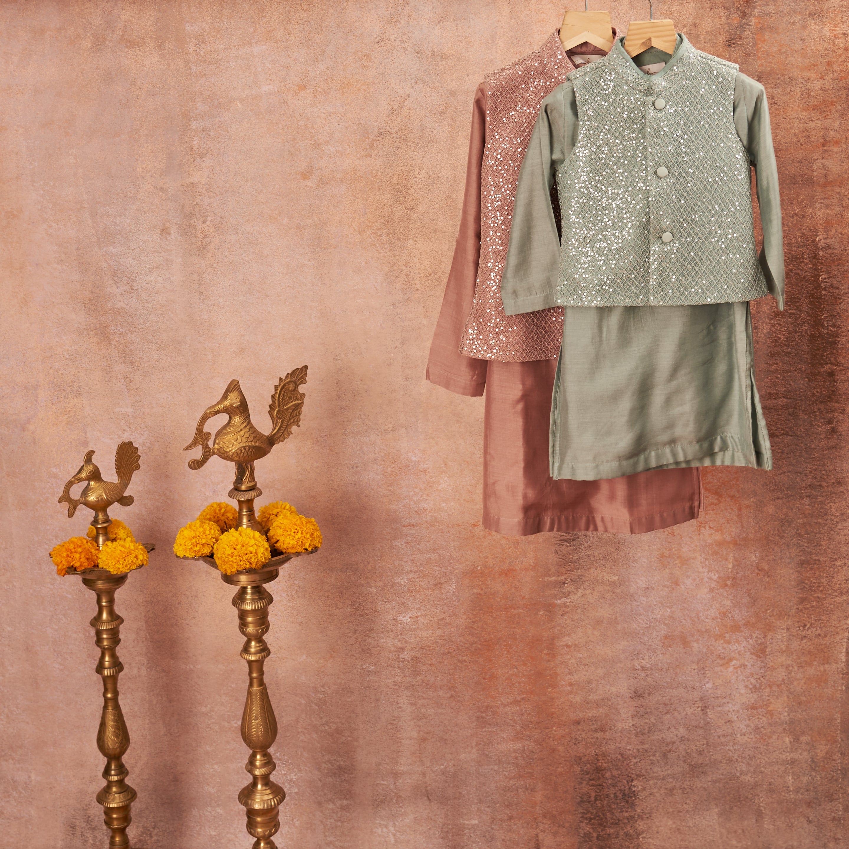 Blue Sequins Kurta Jacket Set