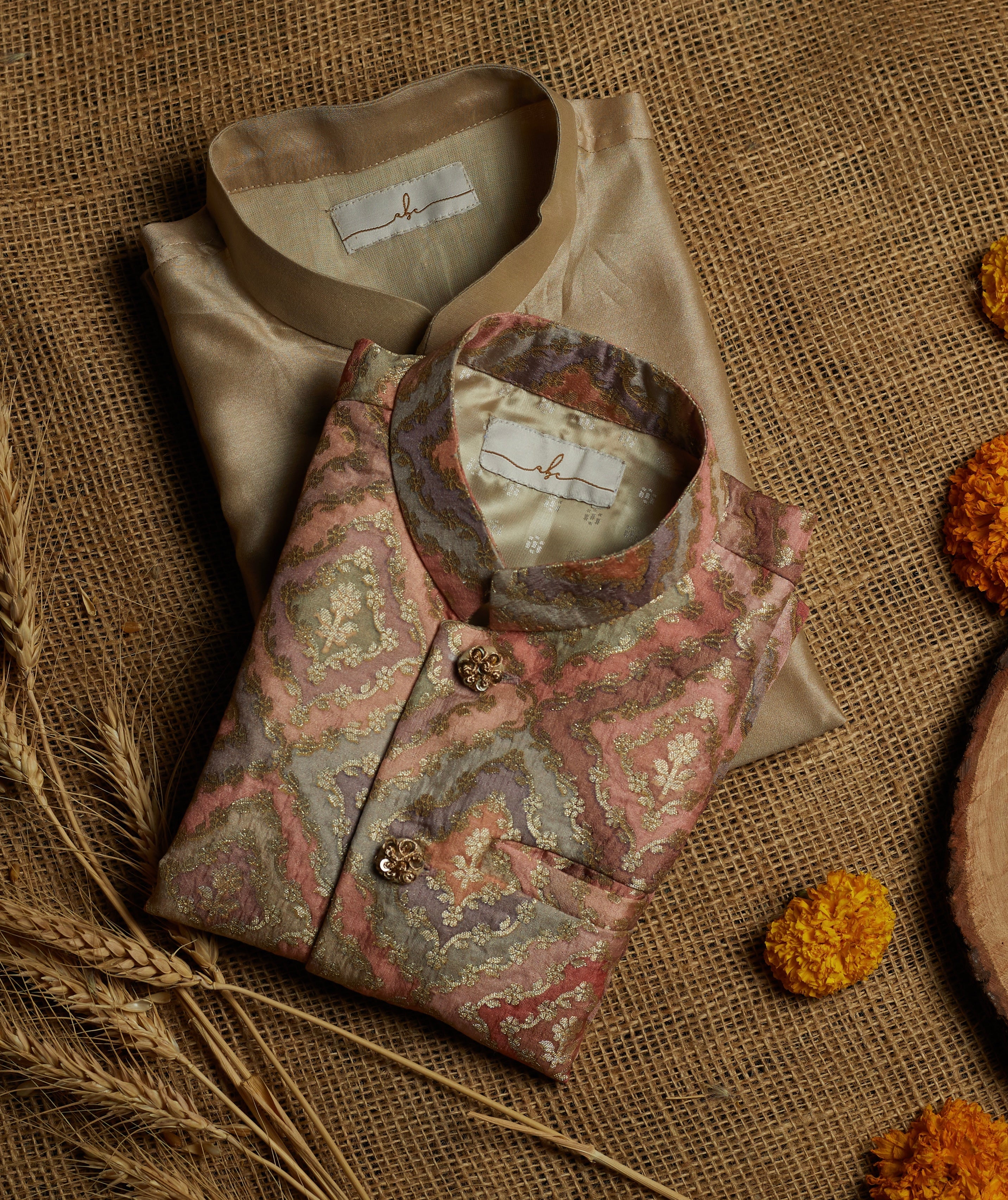 Onion Pink Handloom Silk Kurta Jacket Set