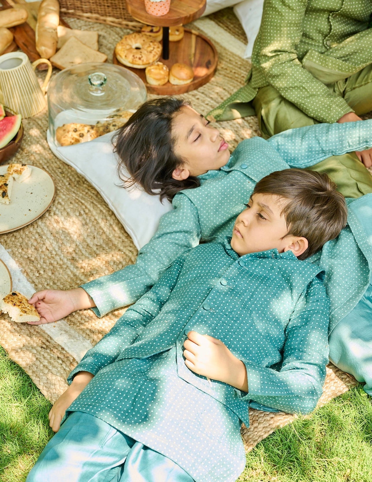 Carolina Blue Linen Kurta Jacket Set
