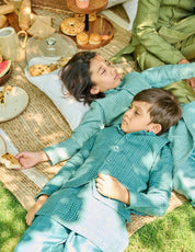 Carolina Blue Linen Kurta Jacket Set