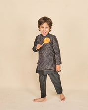 Black Handloom Silk Bandhgala Set