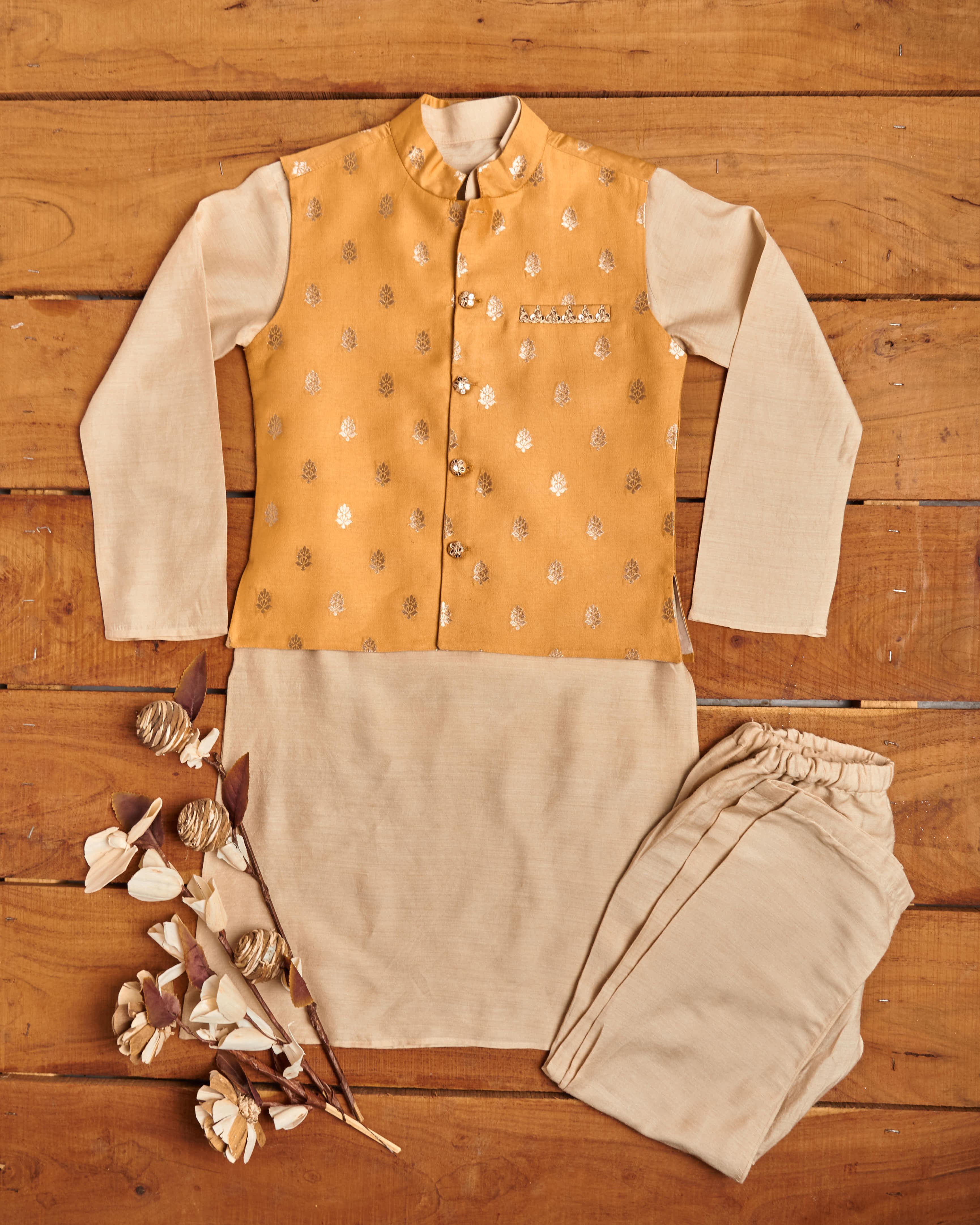 Light Orange Kurta Jacket Set