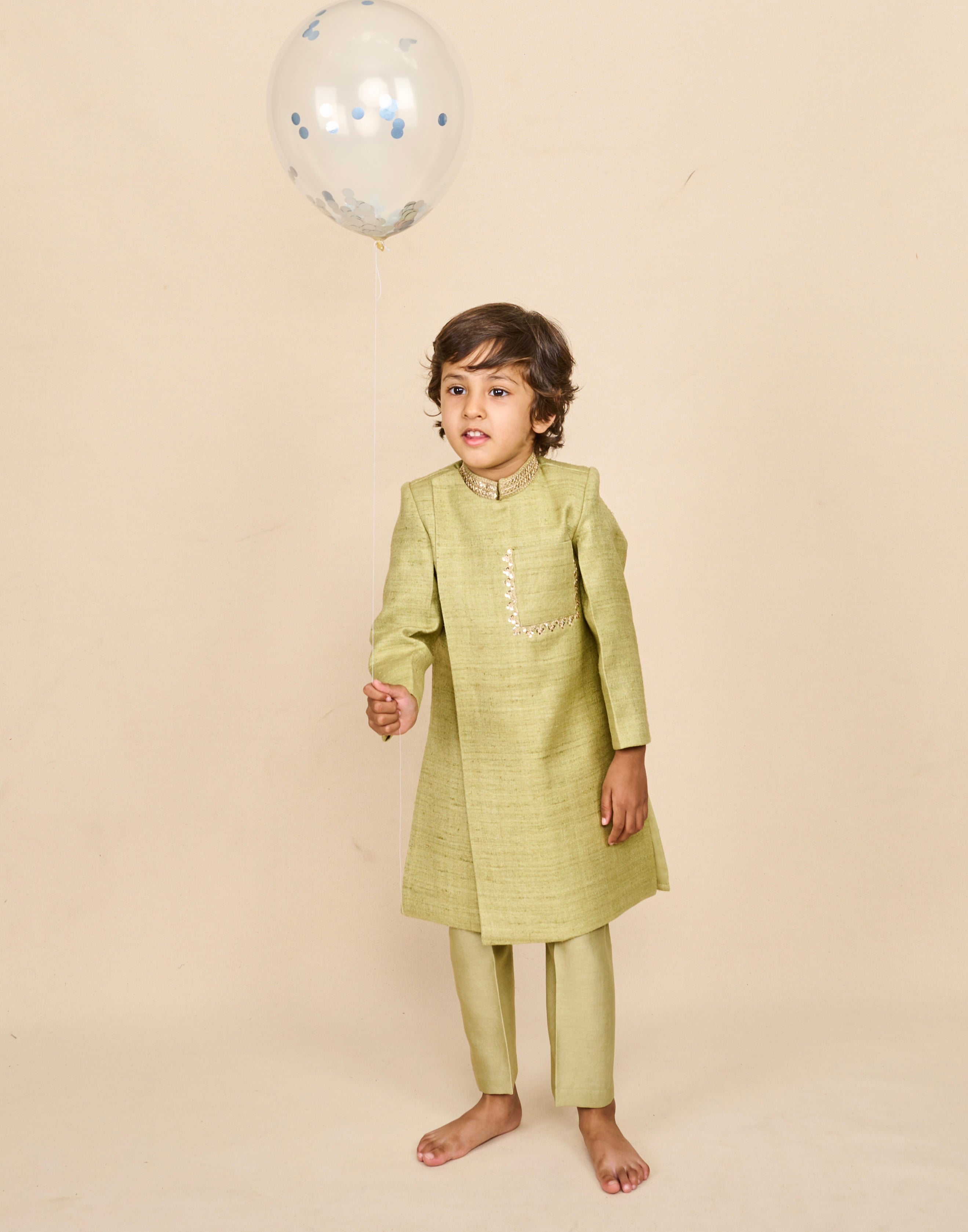 Pistachio Green Double Matka Achkan Set