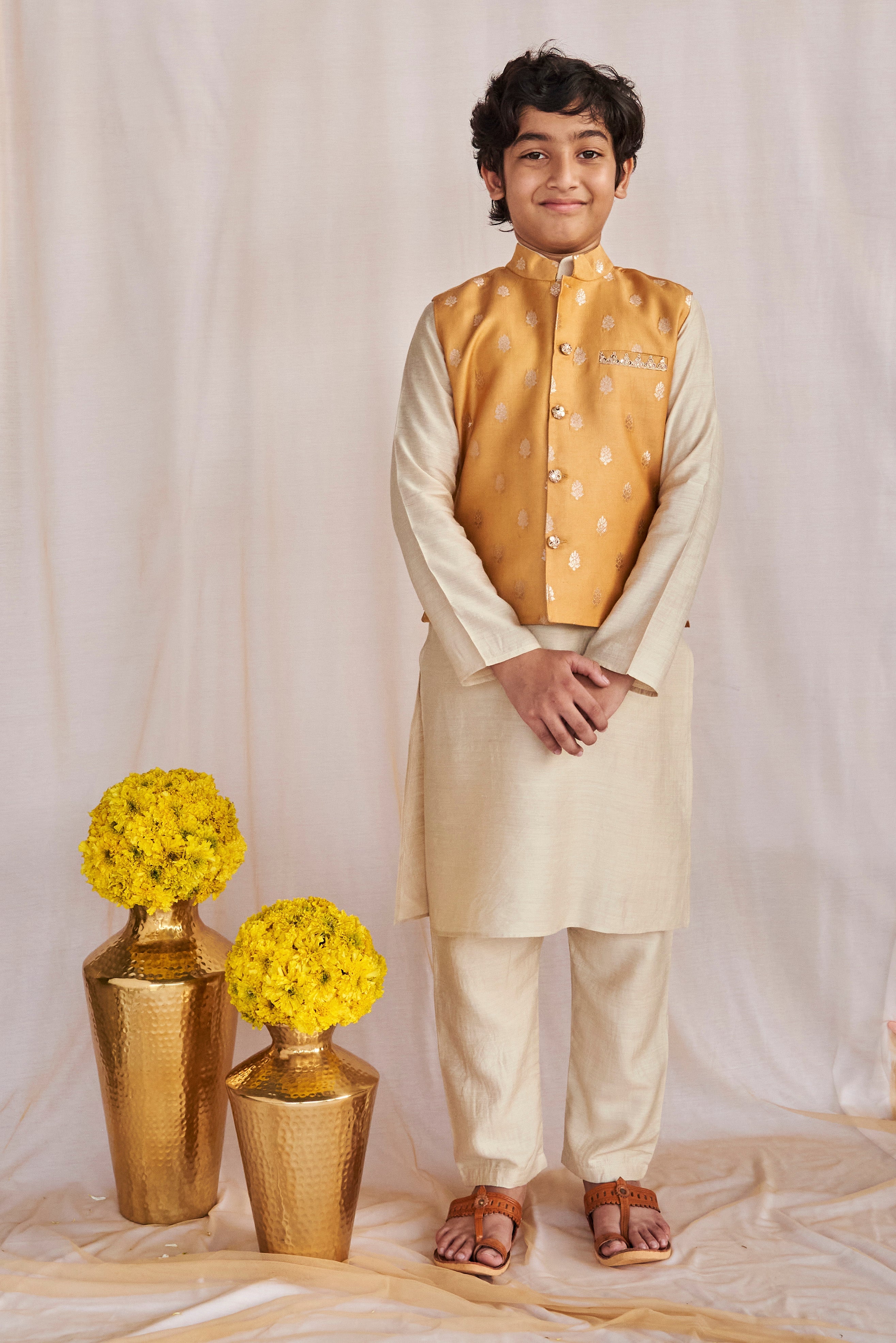 Light Orange Kurta Jacket Set