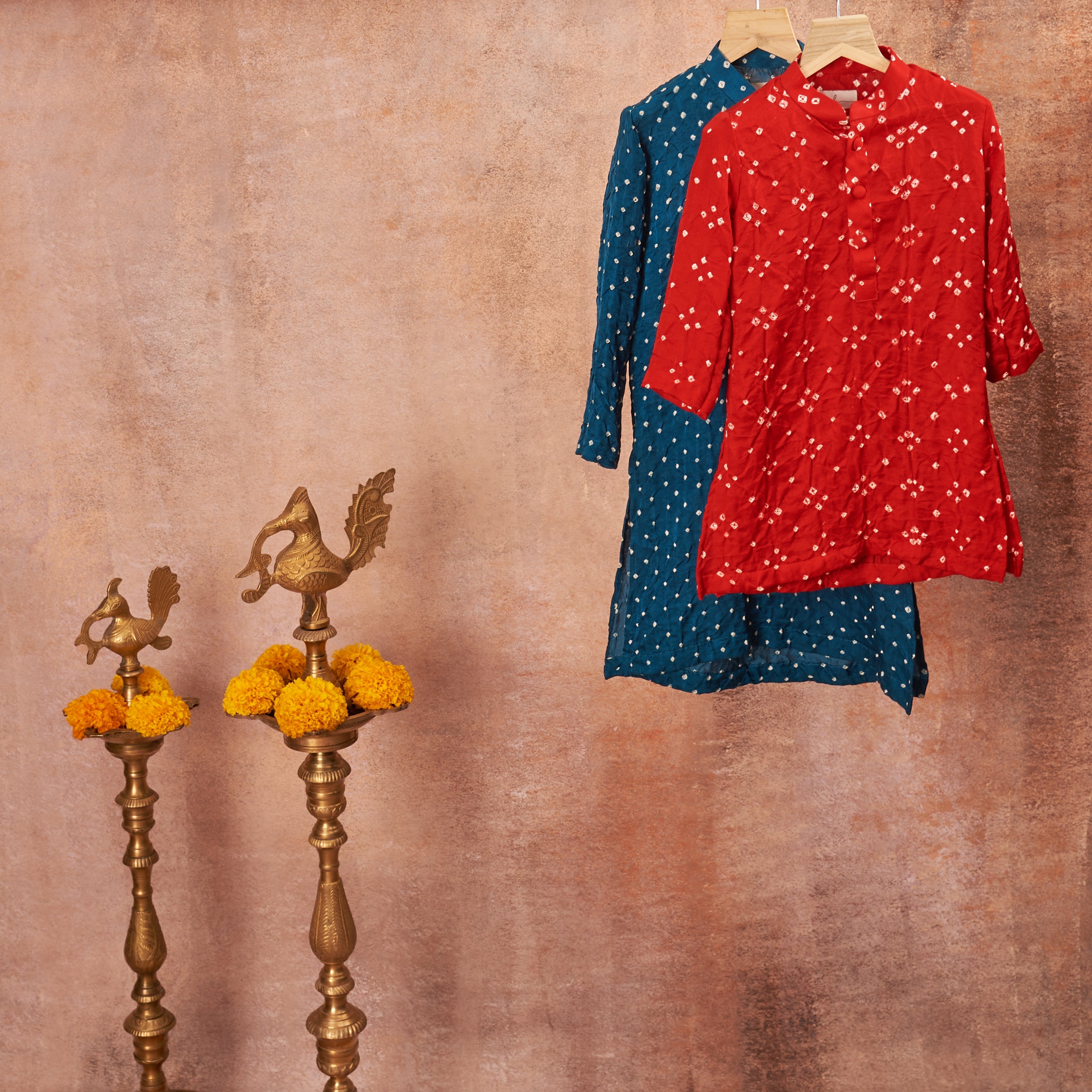 Red Bandhani Kurta Dhoti Set