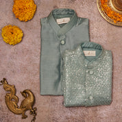 Blue Sequins Kurta Jacket Set
