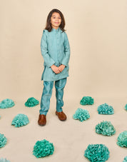 Carolina Blue Linen Kurta Jacket Set