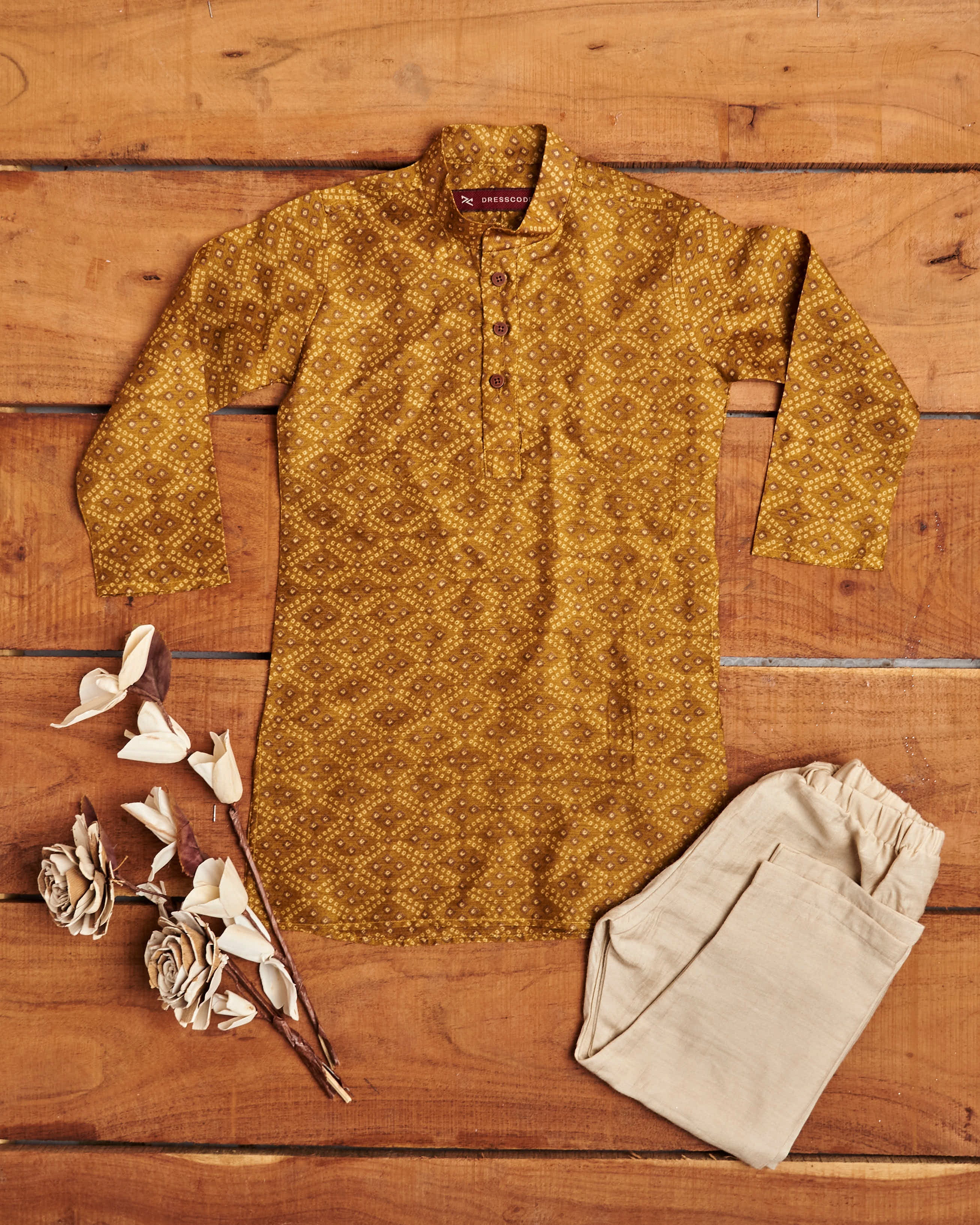 Mustard Bandhani Kurta Set