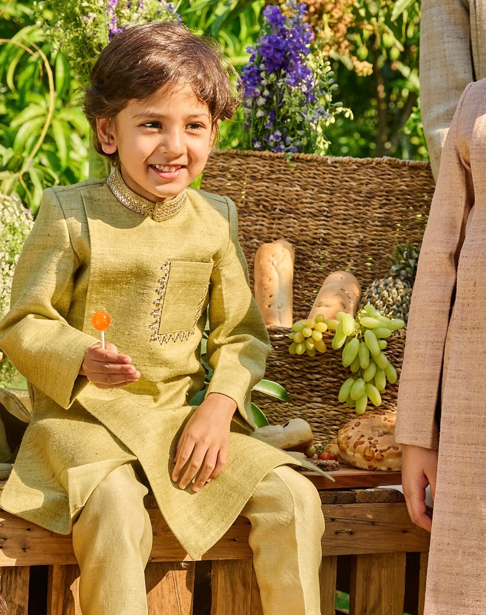 Pistachio Green Double Matka Achkan Set