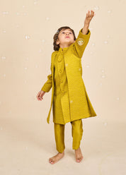 Flaxen Yellow Layered Achkan Set