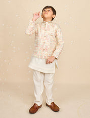 Faded-White Embroidered Bandhgala Set