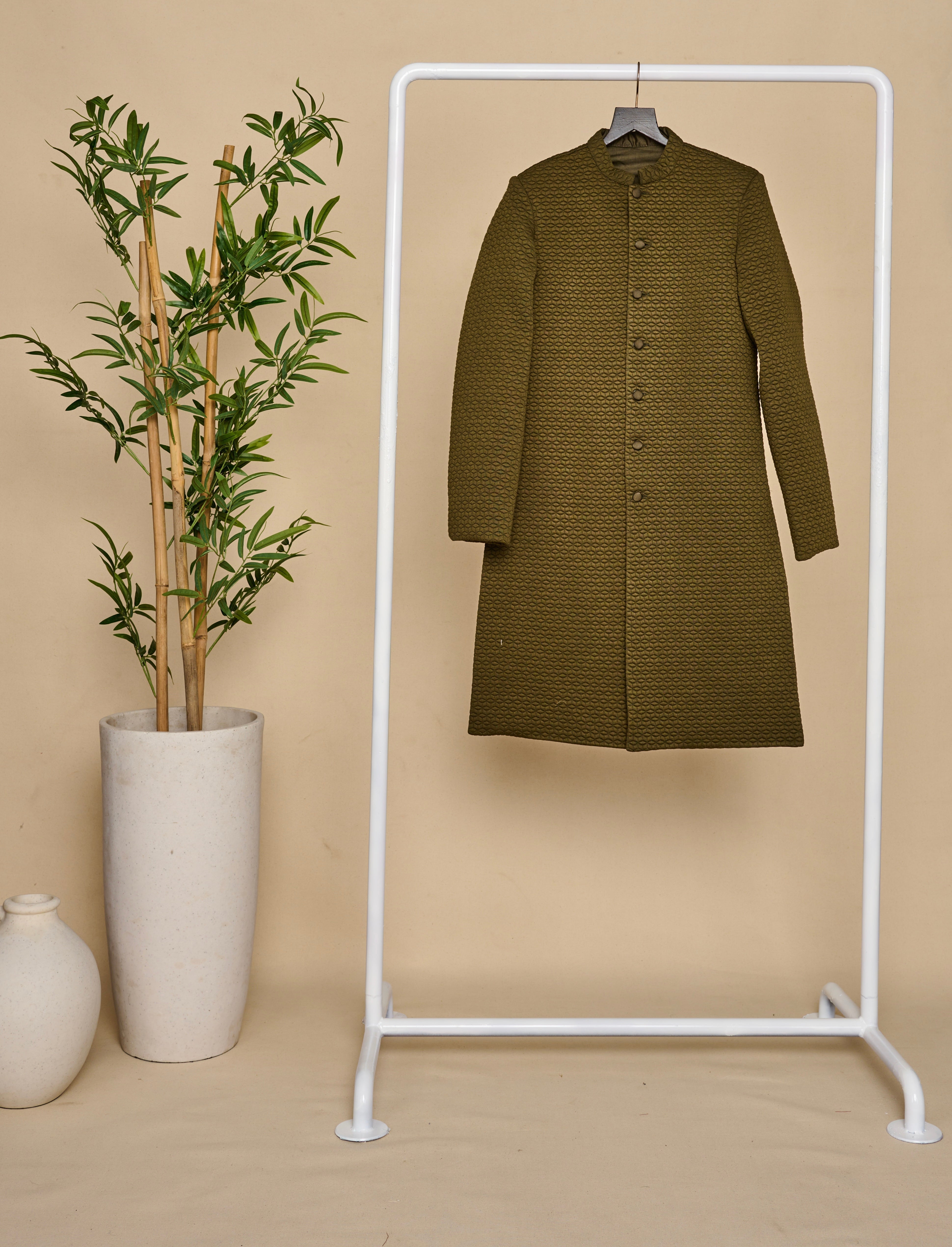Seaweed Green Quilted Achkan Set