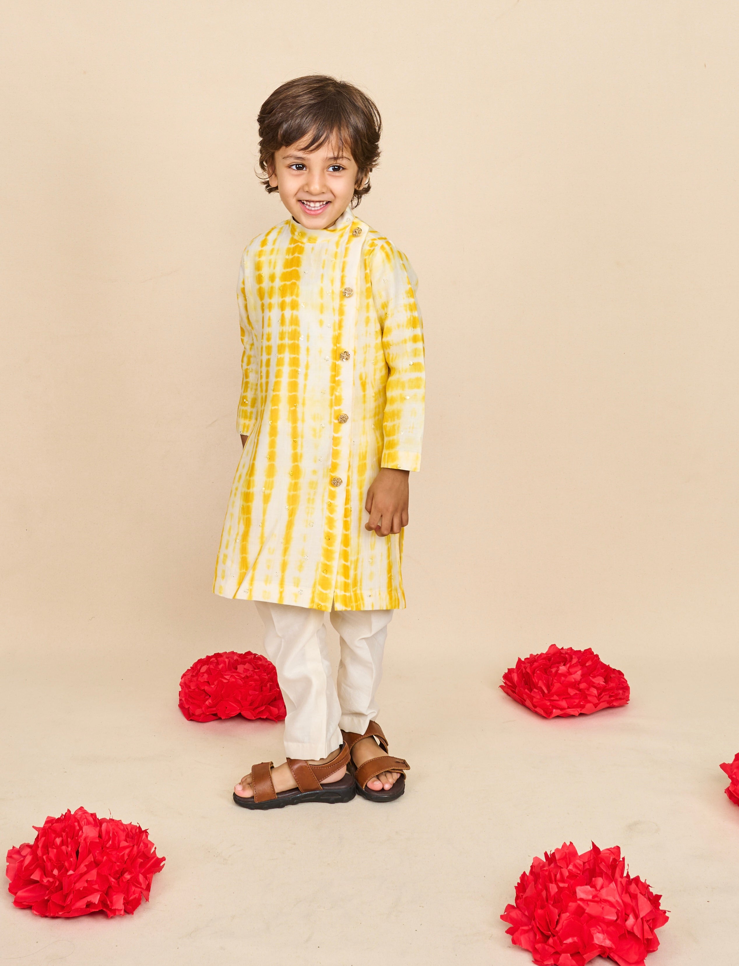 Canary Yellow Tie And Die Kurta Set