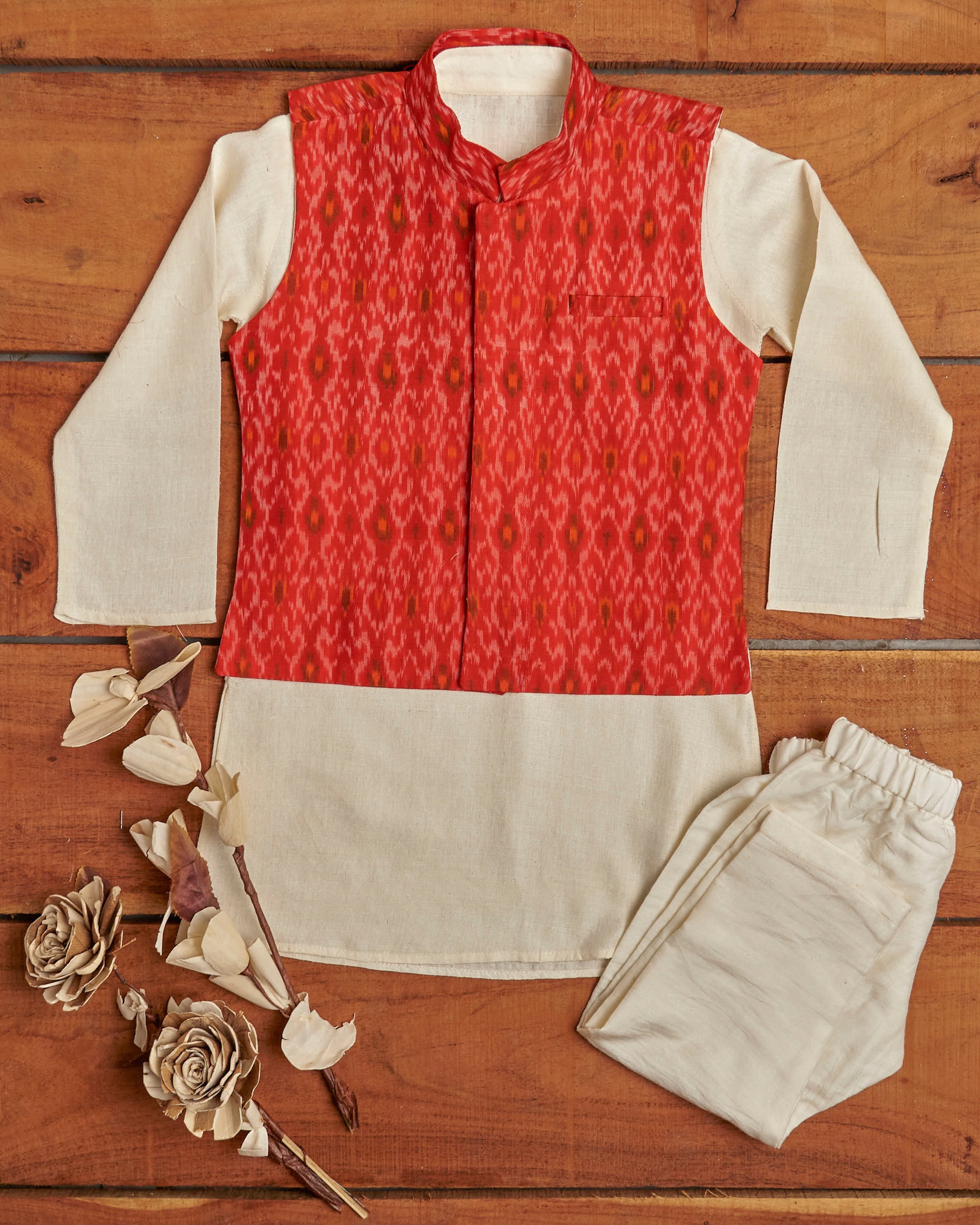 Red Ikat Kurta Jacket Set