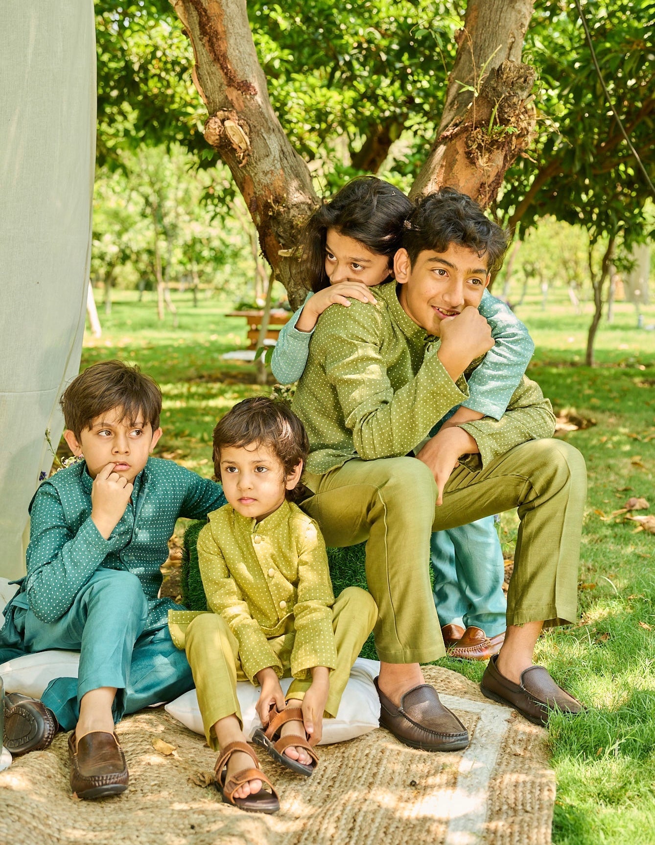 Carolina Blue Linen Kurta Jacket Set
