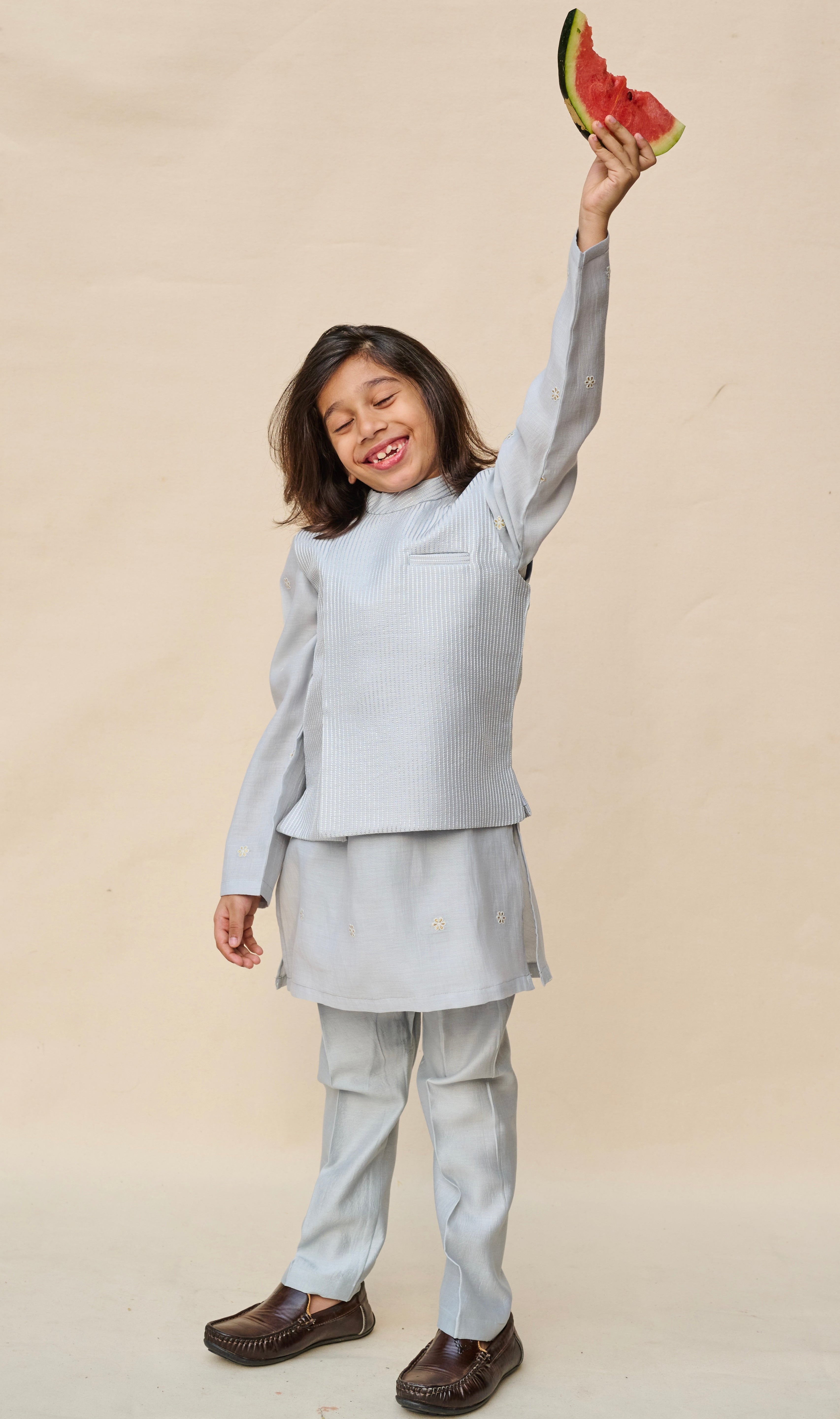 Powder Blue Embroidered Kurta Jacket Set
