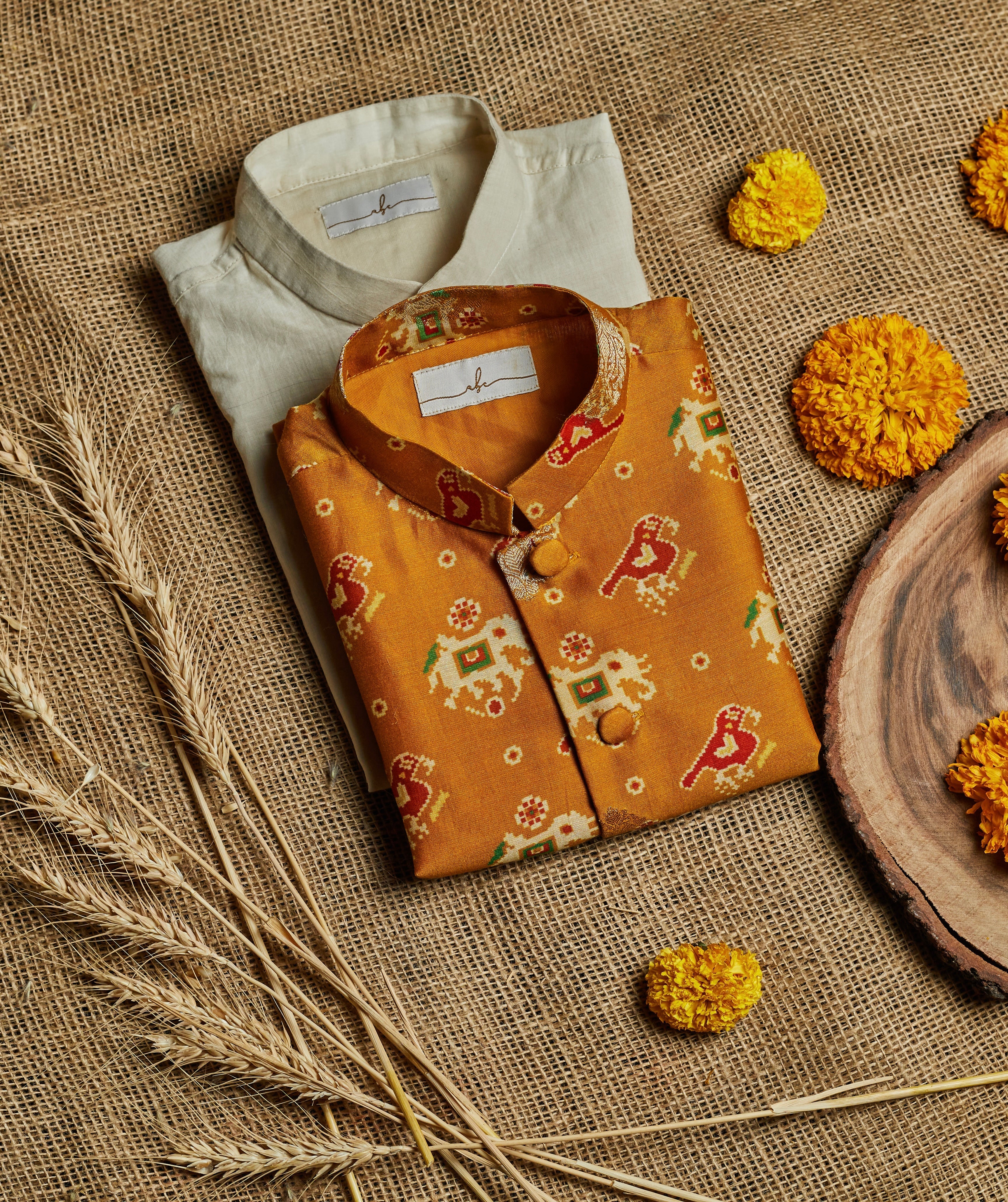 Mustard Patola Kurta Jacket Set