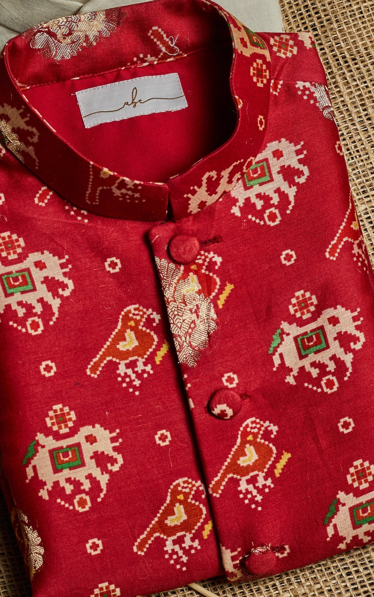 Red Patola Kurta Jacket Set