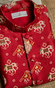 Red Patola Kurta Jacket Set