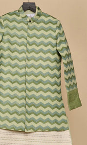 Sage Green Printed Linen Achkan Set