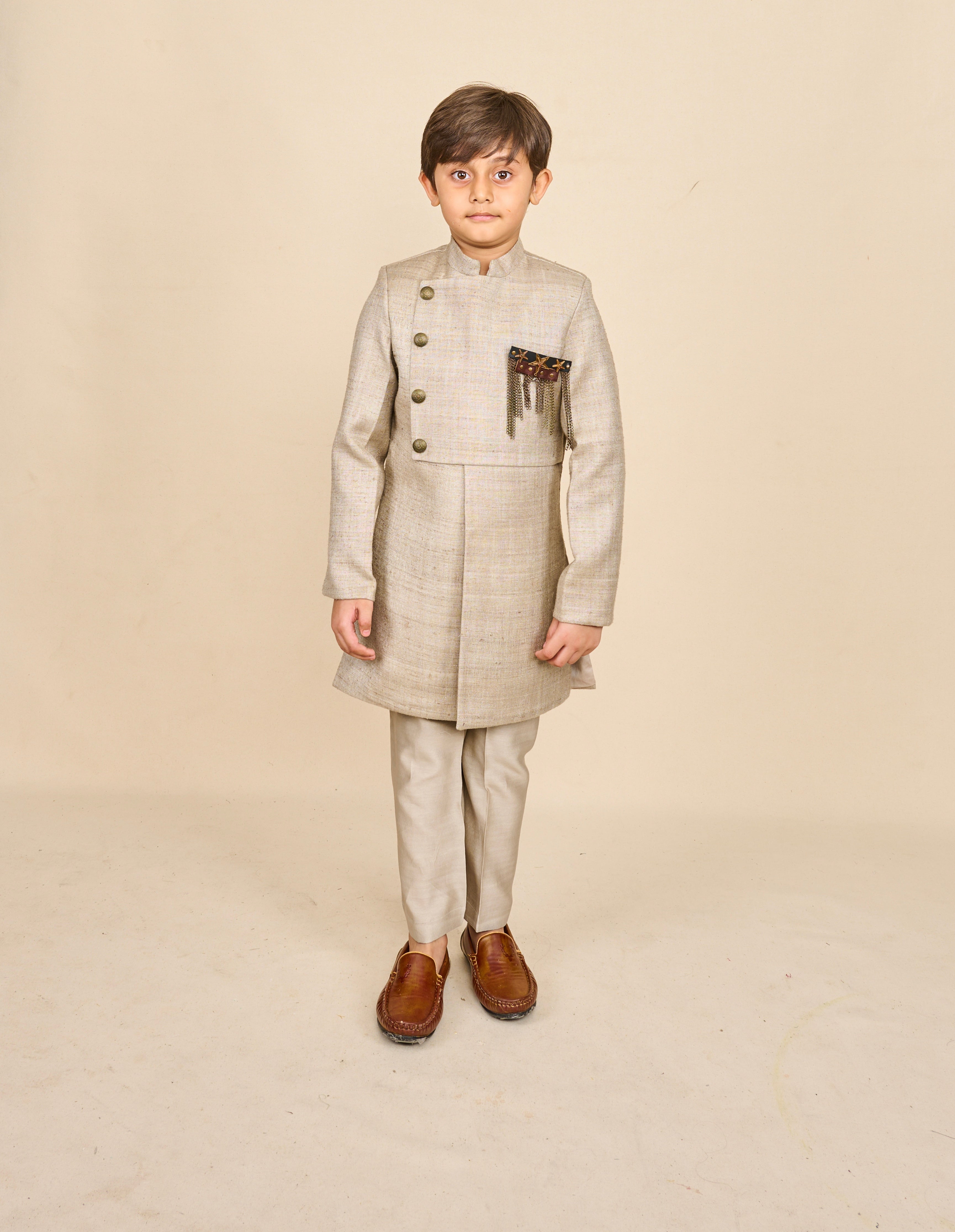 Cloudy Grey Layered Achkan Set