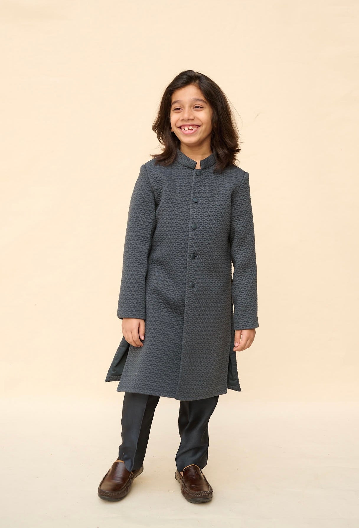Navy Blue Quilted Achkan Set