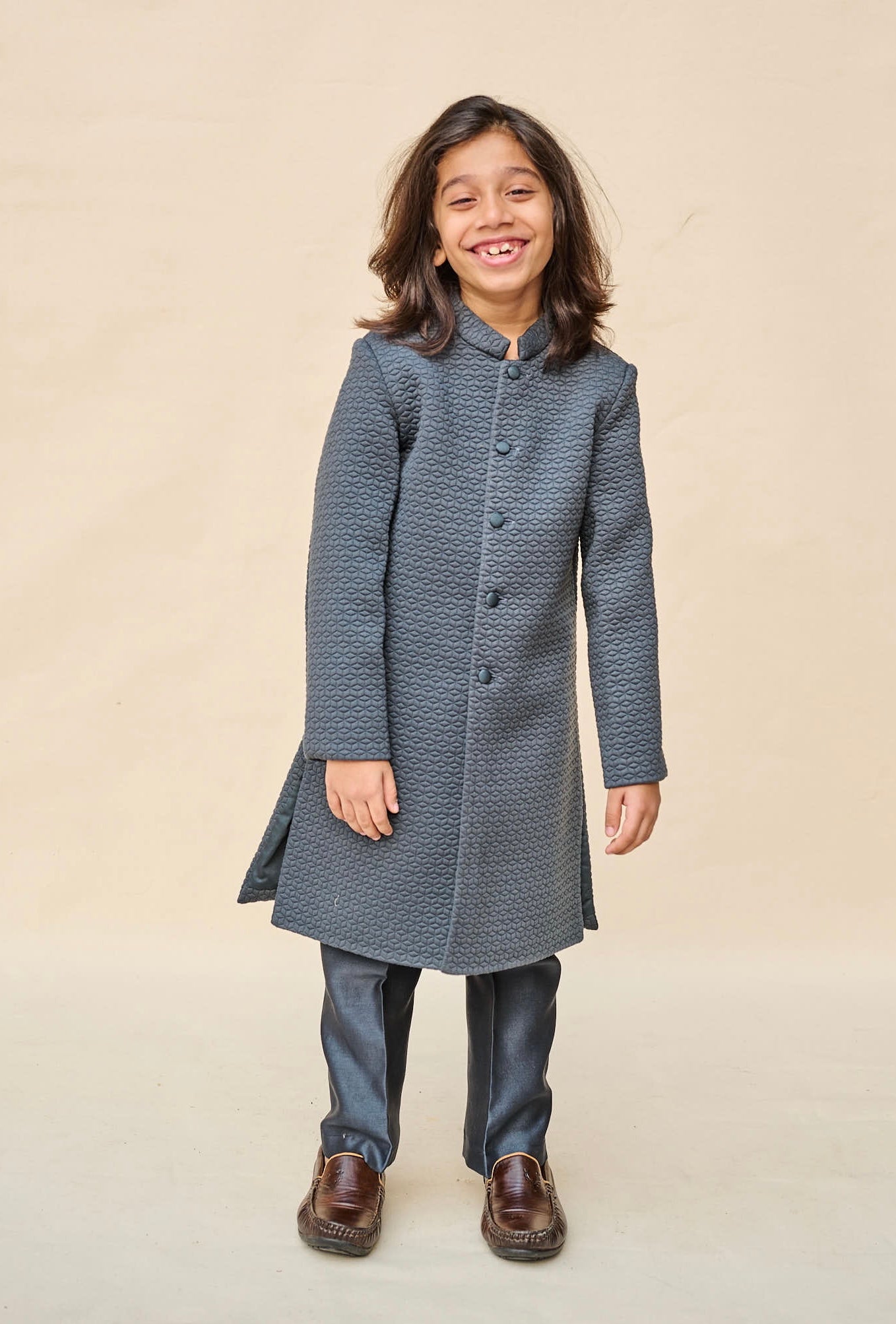 Navy Blue Quilted Achkan Set