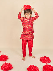 Cherry Red Jaipuri Prints Highlighted Kurta Jacket Set
