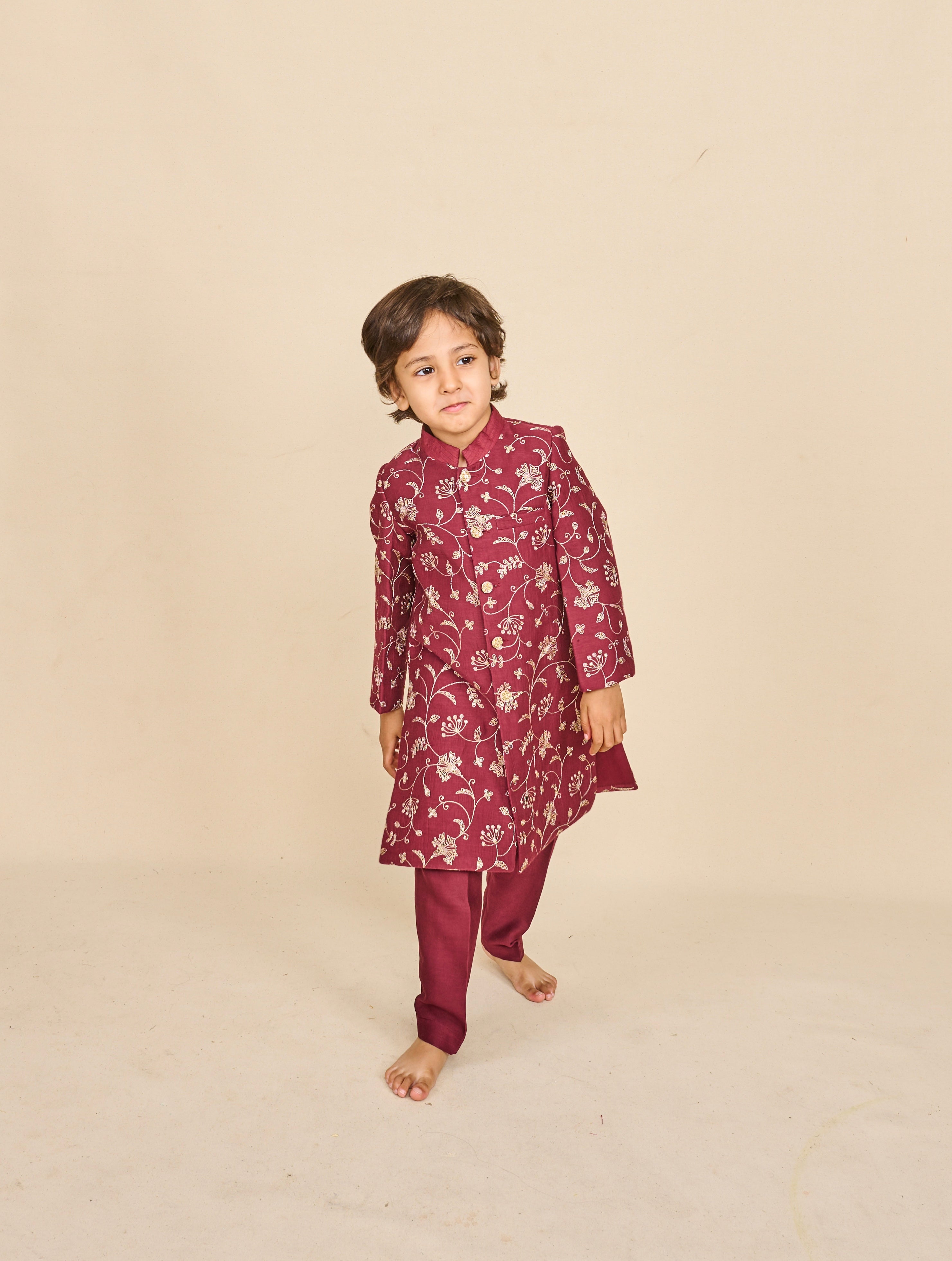 Mahogany Zari Achkan Set