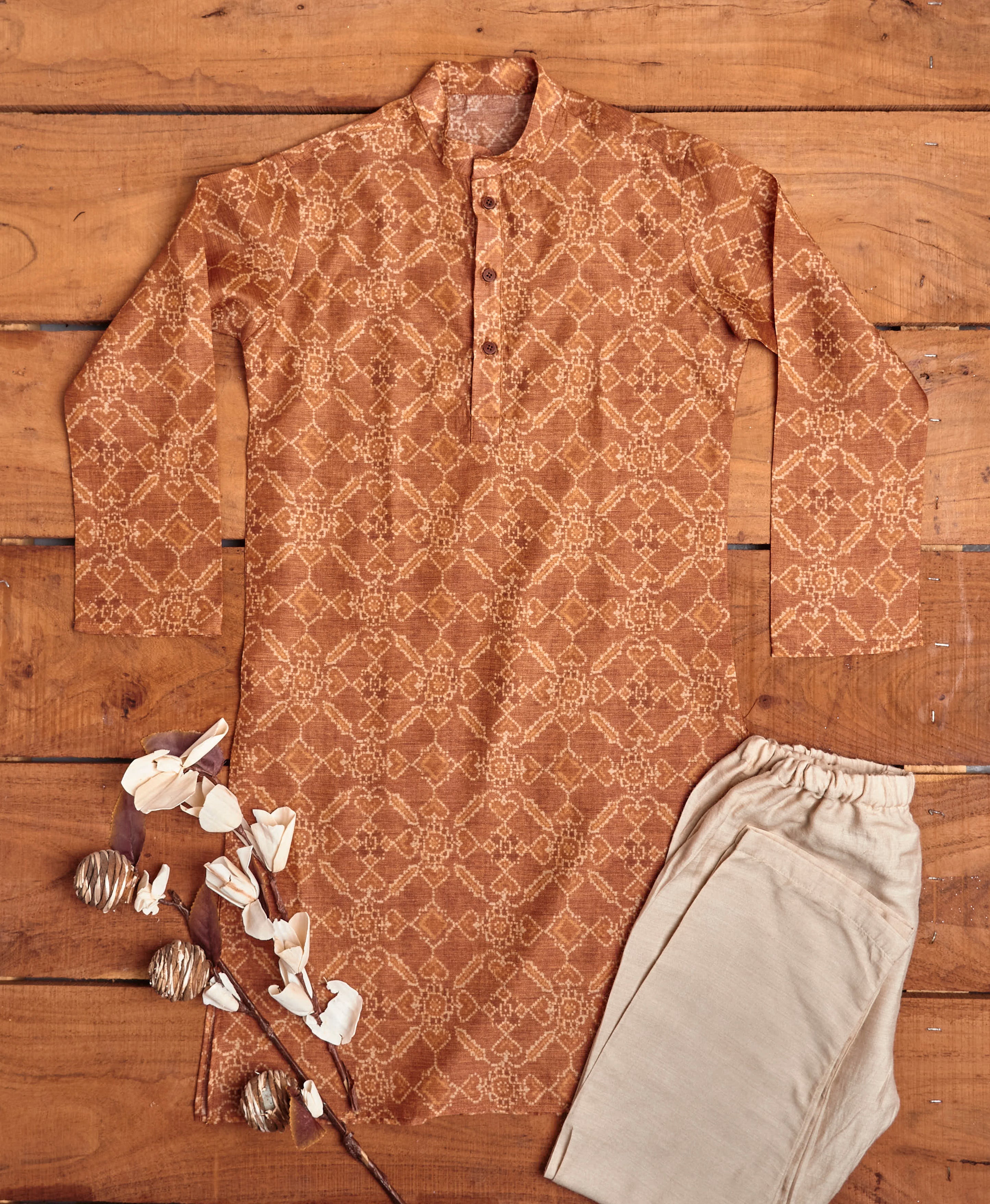 Rust Ajrakh Kurta Set