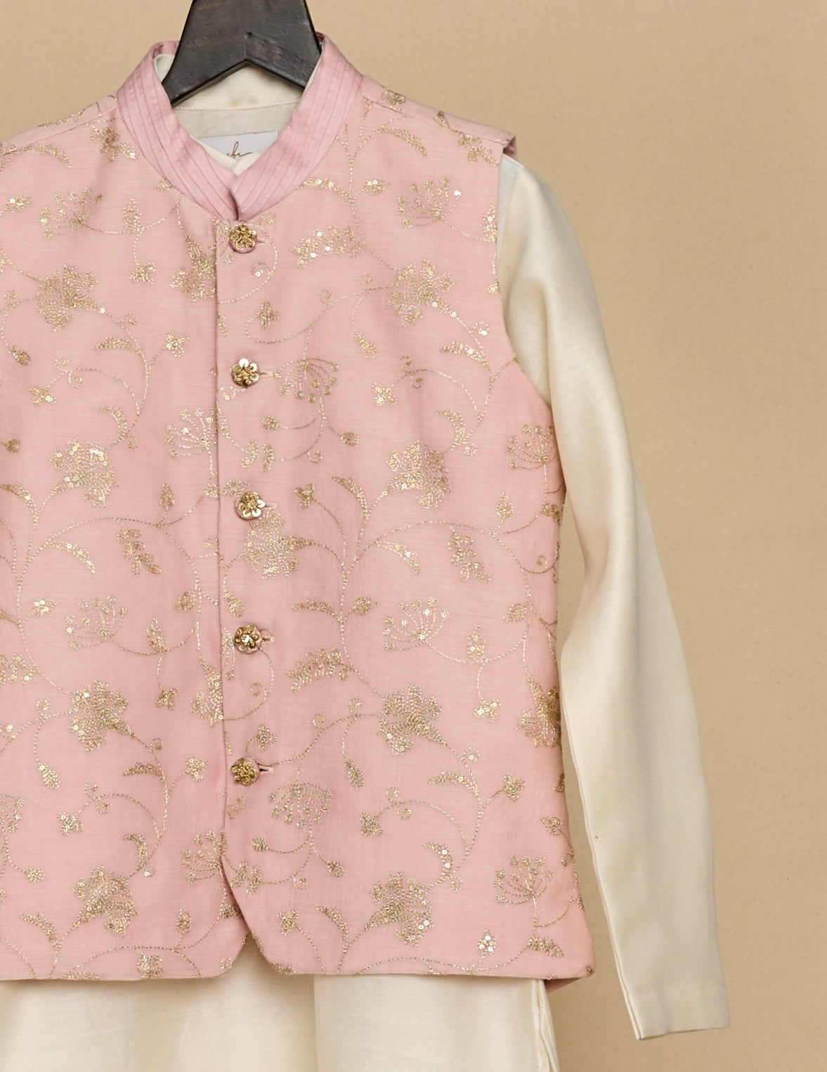 Baby Pink Zari Kurta Jacket Set