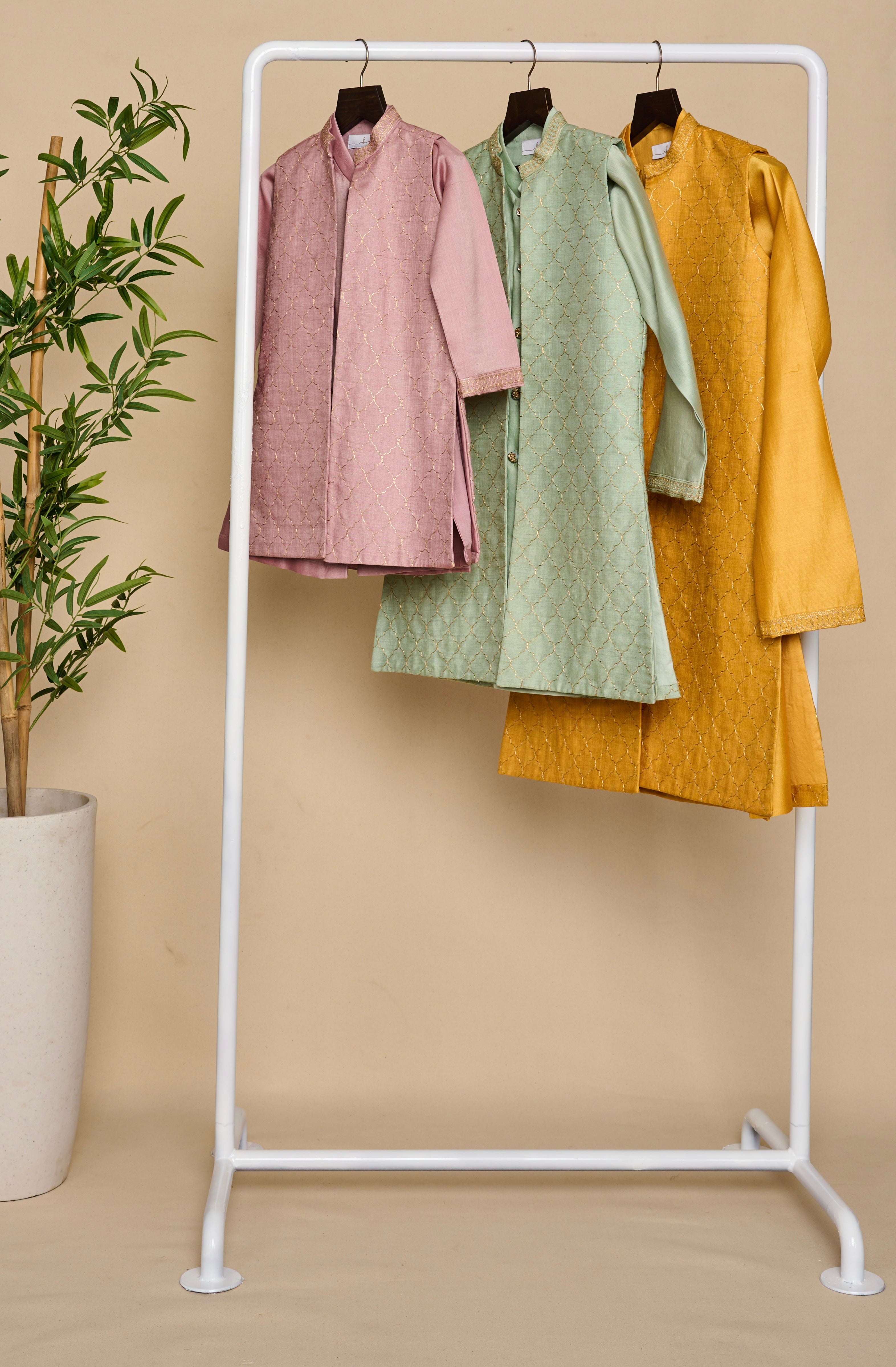 Glacial Green Tassar Long Jacket Set