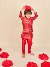 Cherry Red Jaipuri Prints Highlighted Kurta Jacket Set