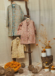 Turquoise Blue Printed Silk Set