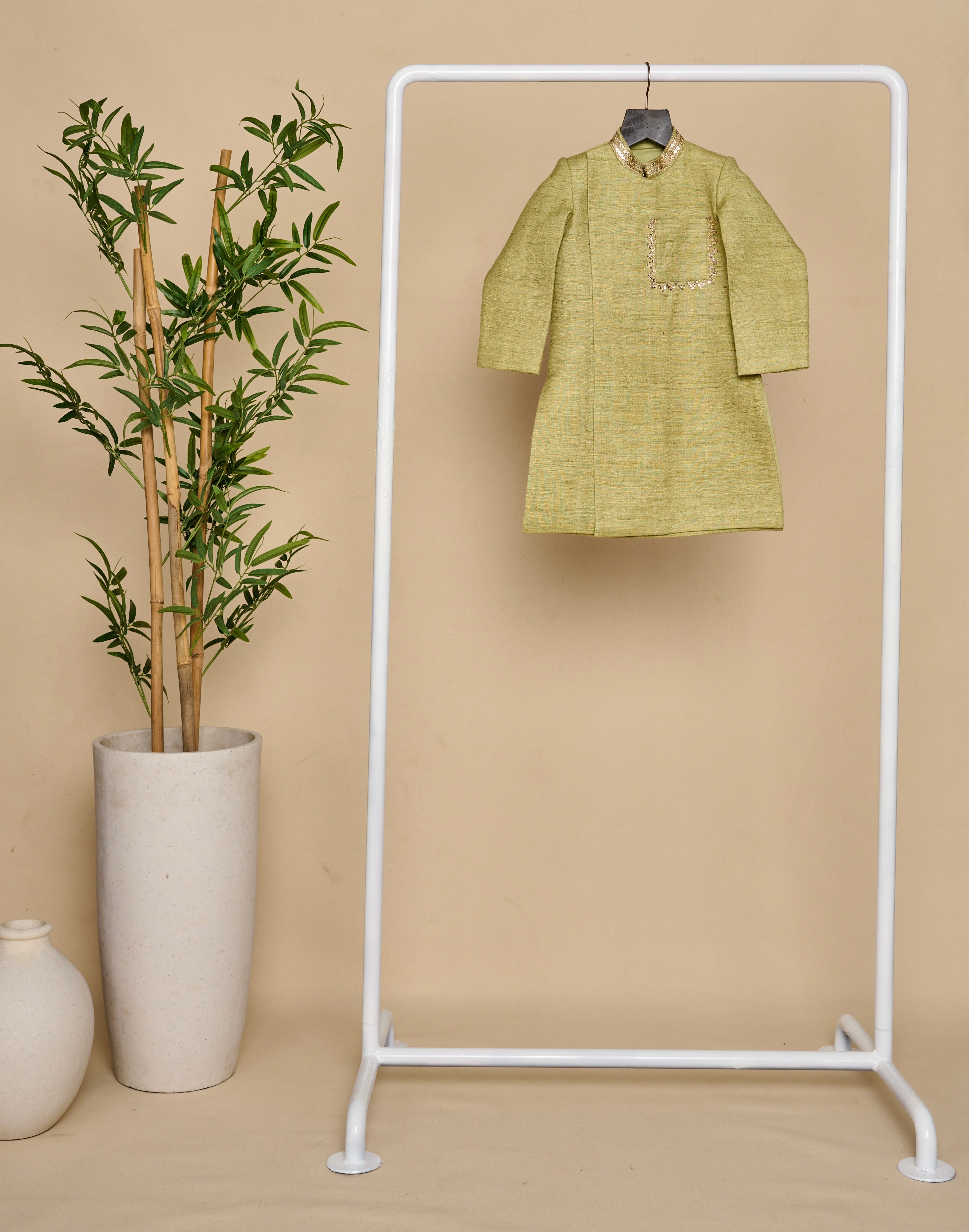 Pistachio Green Double Matka Achkan Set