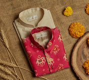 Pink Patola Kurta Jacket Set