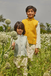 Sky Coloured Lakhnavi Kurta Jacket Set