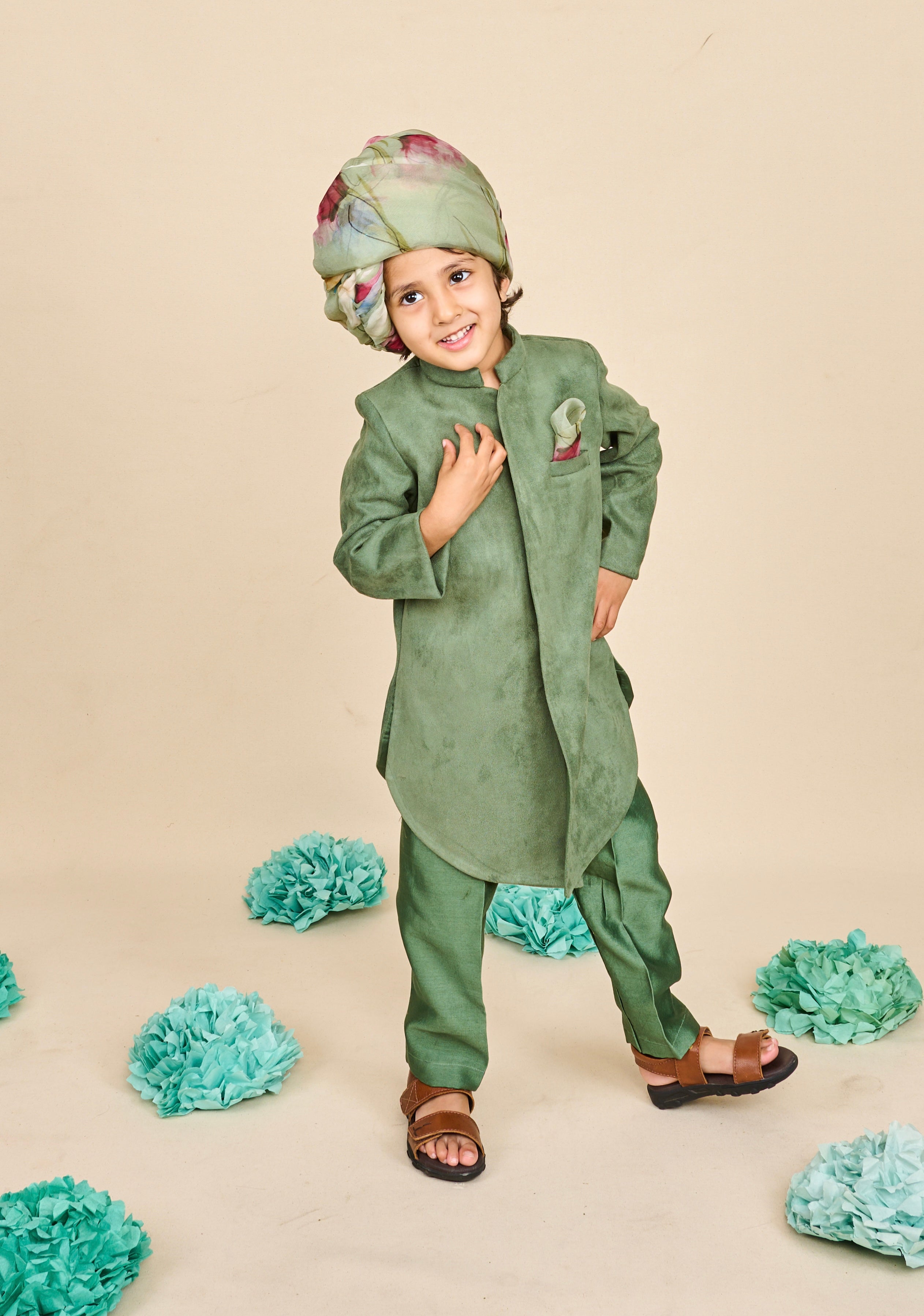 Forest Green Suede Achkan Set