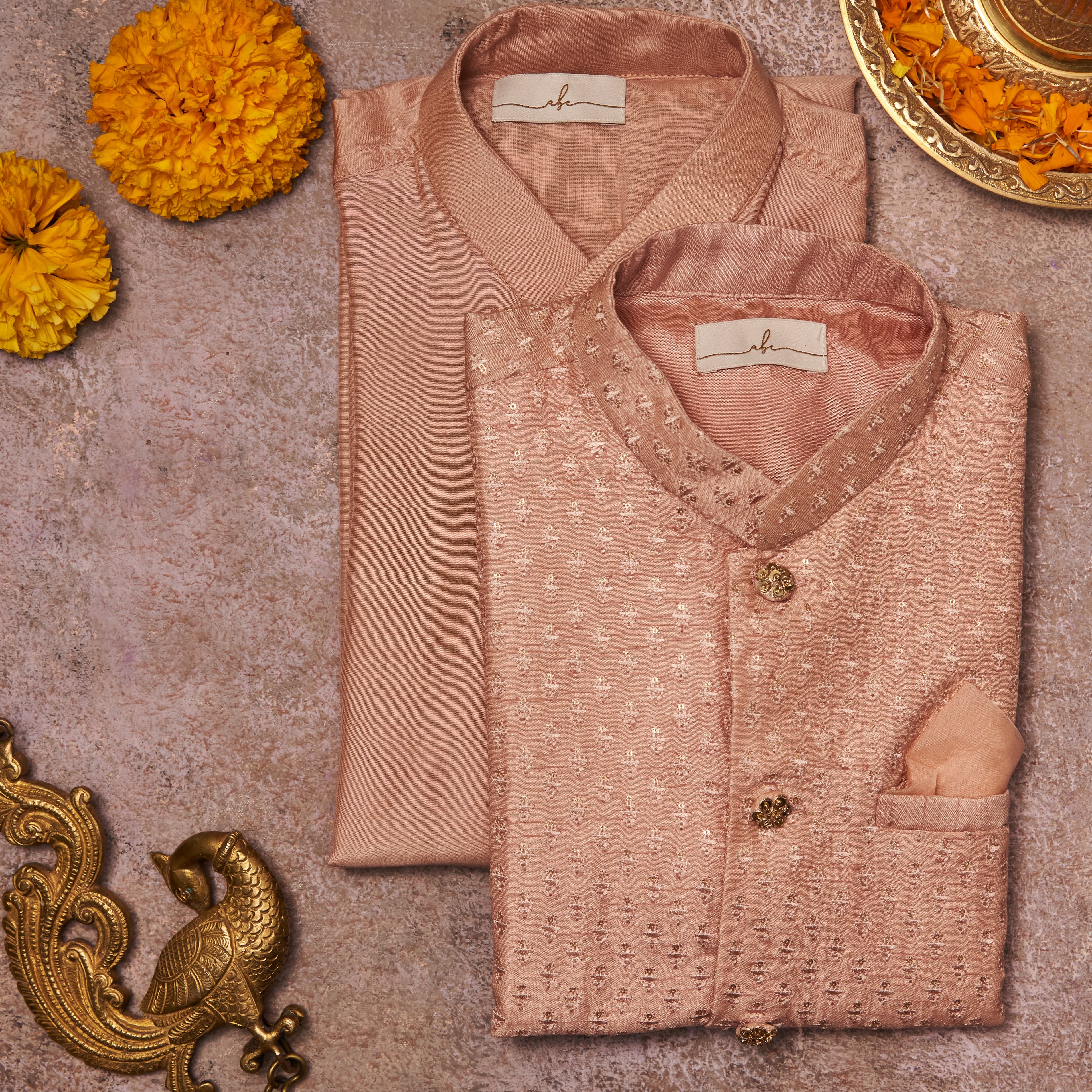 Blush Pink Embroidered Kurta Jacket Set
