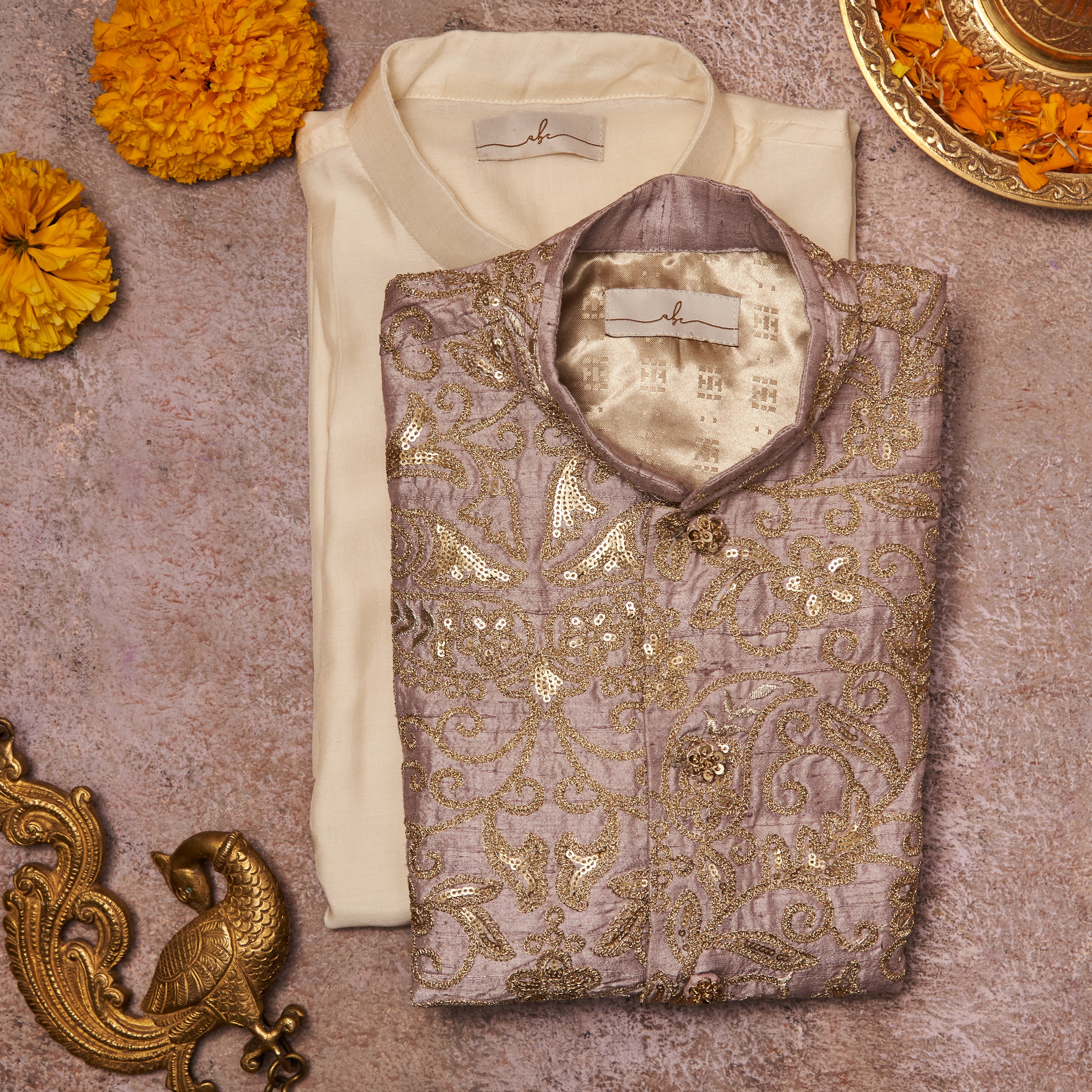 Lavender Raw Silk Kurta Jacket Set
