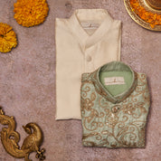 Mint Green Raw Silk Kurta Jacket Set